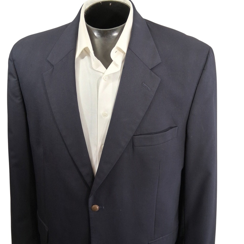 Charing Cross Blue Blazer Mens 44L Navy Pure Wool Gold Crest Buttons Single Vent